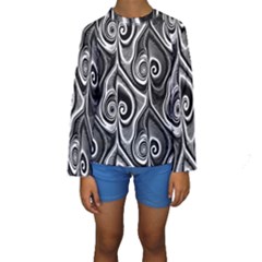 Abstract Black And White Swirls Spirals Kids  Long Sleeve Swimwear by SpinnyChairDesigns