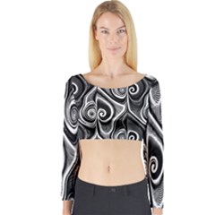 Abstract Black And White Swirls Spirals Long Sleeve Crop Top by SpinnyChairDesigns