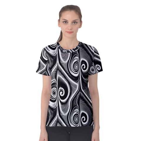 Abstract Black And White Swirls Spirals Women s Cotton Tee by SpinnyChairDesigns