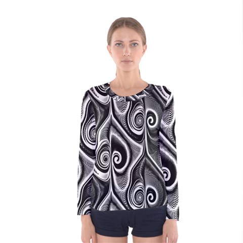 Abstract Black And White Swirls Spirals Women s Long Sleeve Tee by SpinnyChairDesigns