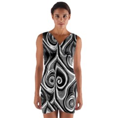 Abstract Black And White Swirls Spirals Wrap Front Bodycon Dress by SpinnyChairDesigns