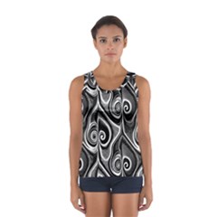 Abstract Black And White Swirls Spirals Sport Tank Top  by SpinnyChairDesigns