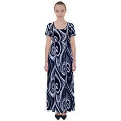 Abstract Black And White Swirls Spirals High Waist Short Sleeve Maxi Dress by SpinnyChairDesigns