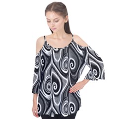 Abstract Black And White Swirls Spirals Flutter Tees