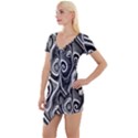 Abstract Black and White Swirls Spirals Short Sleeve Asymmetric Mini Dress View1