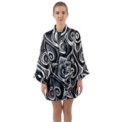 Abstract Black And White Swirls Spirals Long Sleeve Satin Kimono by SpinnyChairDesigns