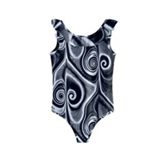 Abstract Black And White Swirls Spirals Kids  Frill Swimsuit by SpinnyChairDesigns