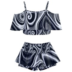 Abstract Black And White Swirls Spirals Kids  Off Shoulder Skirt Bikini by SpinnyChairDesigns