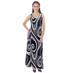 Abstract Black And White Swirls Spirals Sleeveless Velour Maxi Dress by SpinnyChairDesigns