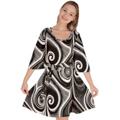 Abstract Black And White Swirls Spirals Velour Kimono Dress by SpinnyChairDesigns