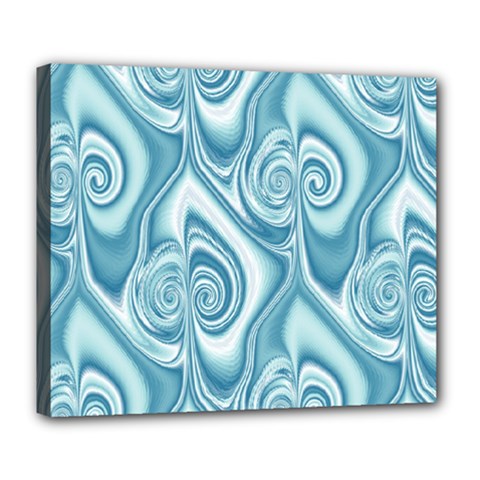 Abstract Blue White Spirals Swirls Deluxe Canvas 24  X 20  (stretched) by SpinnyChairDesigns