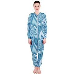 Abstract Blue White Spirals Swirls Onepiece Jumpsuit (ladies)  by SpinnyChairDesigns