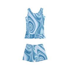 Abstract Blue White Spirals Swirls Kids  Boyleg Swimsuit by SpinnyChairDesigns