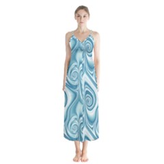 Abstract Blue White Spirals Swirls Button Up Chiffon Maxi Dress by SpinnyChairDesigns