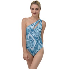 Abstract Blue White Spirals Swirls To One Side Swimsuit by SpinnyChairDesigns