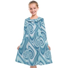 Abstract Blue White Spirals Swirls Kids  Midi Sailor Dress