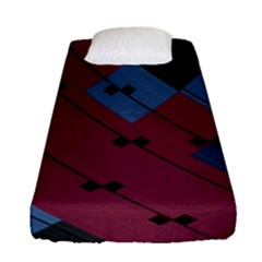 Burgundy Black Blue Abstract Check Pattern Fitted Sheet (single Size) by SpinnyChairDesigns