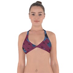 Burgundy Black Blue Abstract Check Pattern Halter Neck Bikini Top by SpinnyChairDesigns