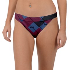 Burgundy Black Blue Abstract Check Pattern Band Bikini Bottom by SpinnyChairDesigns