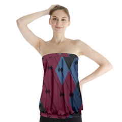 Burgundy Black Blue Abstract Check Pattern Strapless Top by SpinnyChairDesigns