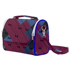 Burgundy Black Blue Abstract Check Pattern Satchel Shoulder Bag by SpinnyChairDesigns