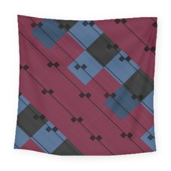 Burgundy Black Blue Abstract Check Pattern Square Tapestry (large) by SpinnyChairDesigns