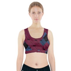 Burgundy Black Blue Abstract Check Pattern Sports Bra With Pocket by SpinnyChairDesigns