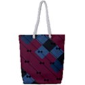 Burgundy Black Blue Abstract Check Pattern Full Print Rope Handle Tote (Small) View1