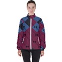 Burgundy Black Blue Abstract Check Pattern Women s High Neck Windbreaker View1