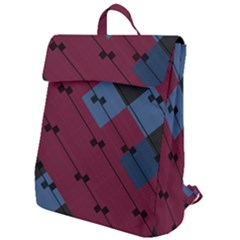 Burgundy Black Blue Abstract Check Pattern Flap Top Backpack by SpinnyChairDesigns