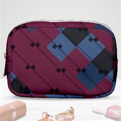 Burgundy Black Blue Abstract Check Pattern Make Up Pouch (small) by SpinnyChairDesigns