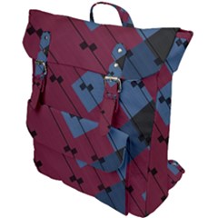 Burgundy Black Blue Abstract Check Pattern Buckle Up Backpack by SpinnyChairDesigns