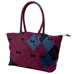 Burgundy Black Blue Abstract Check Pattern Canvas Shoulder Bag by SpinnyChairDesigns