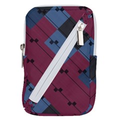 Burgundy Black Blue Abstract Check Pattern Belt Pouch Bag (small) by SpinnyChairDesigns