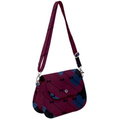 Burgundy Black Blue Abstract Check Pattern Saddle Handbag by SpinnyChairDesigns