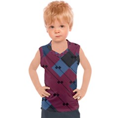 Burgundy Black Blue Abstract Check Pattern Kids  Sport Tank Top