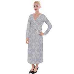 Grey Aliens Ufo Velvet Maxi Wrap Dress