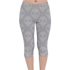 Grey Aliens Ufo Velvet Capri Leggings  by SpinnyChairDesigns