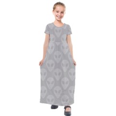 Grey Aliens Ufo Kids  Short Sleeve Maxi Dress by SpinnyChairDesigns