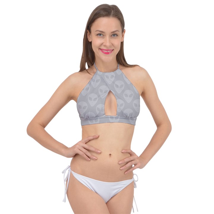 Grey Aliens UFO Cross Front Halter Bikini Top