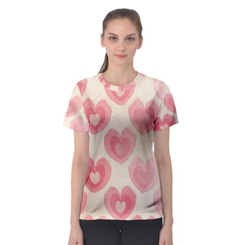 Pink Faded Hearts Women s Sport Mesh Tee by SpinnyChairDesigns