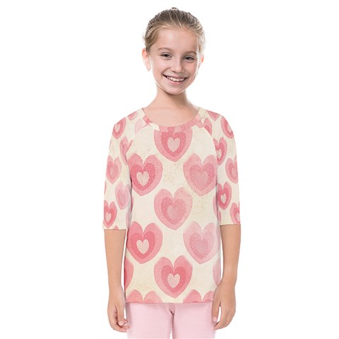 Pink Faded Hearts Kids  Quarter Sleeve Raglan Tee by SpinnyChairDesigns