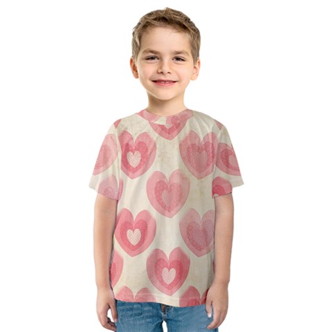 Pink Faded Hearts Kids  Sport Mesh Tee by SpinnyChairDesigns