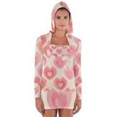 Pink Faded Hearts Long Sleeve Hooded T-shirt by SpinnyChairDesigns