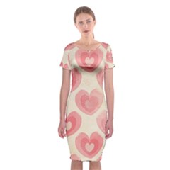 Pink Faded Hearts Classic Short Sleeve Midi Dress by SpinnyChairDesigns