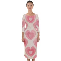 Pink Faded Hearts Quarter Sleeve Midi Bodycon Dress by SpinnyChairDesigns