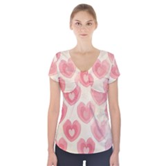 Pink Faded Hearts Short Sleeve Front Detail Top by SpinnyChairDesigns