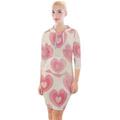 Pink Faded Hearts Quarter Sleeve Hood Bodycon Dress by SpinnyChairDesigns