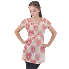 Pink Faded Hearts Puff Sleeve Tunic Top by SpinnyChairDesigns