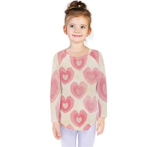 Pink Faded Hearts Kids  Long Sleeve Tee by SpinnyChairDesigns